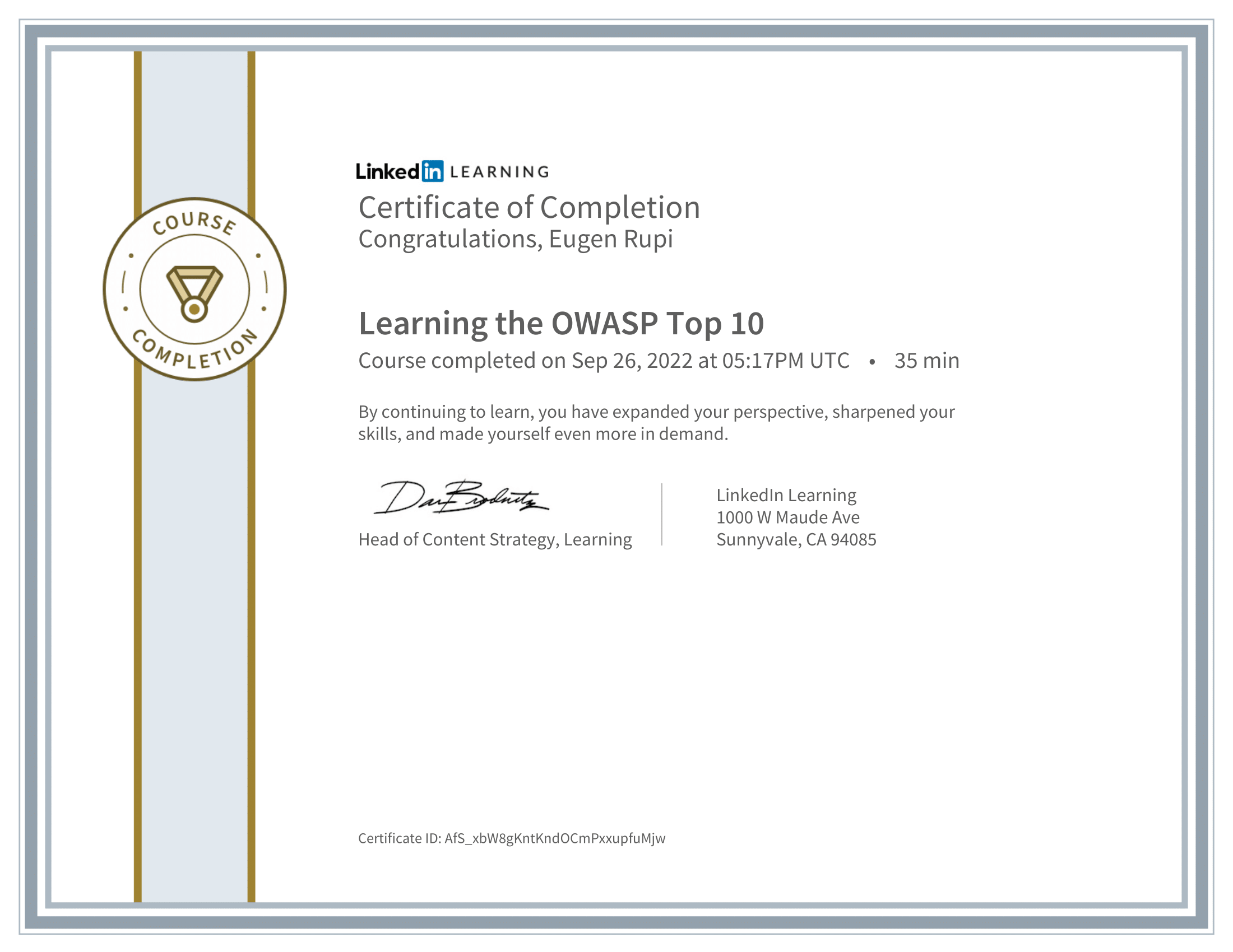 Learning The OWASP Top 10 LinkedIn Certificate